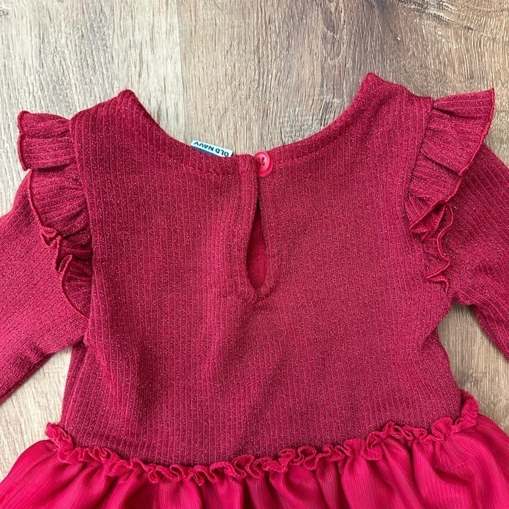 Gap Baby Red Sparkle Long Sleeve Party Dress Girls Size 3-6 months - Picture 9 of 10